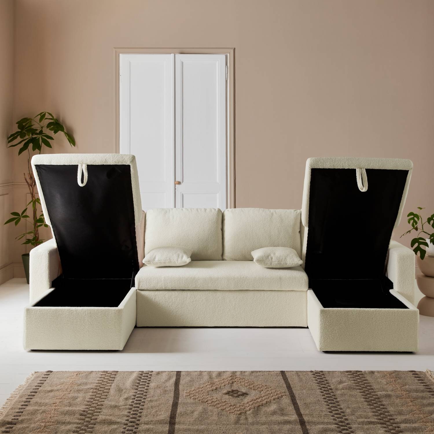 sweeek - Canapé panoramique convertible 4 places tissu bouclette. Urban. L 281 x P 142 x H 86cm | sweeek - Image 1