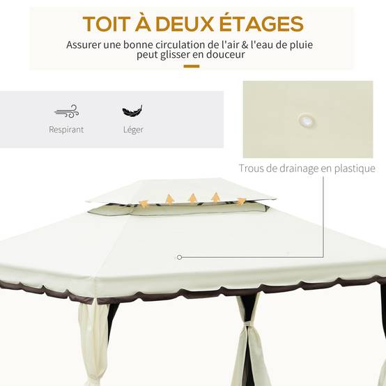 Tonnelle Pergola Aluminium Jardin Terrasse Double Toit Rideaux 4x3m Crème - ComfortXL Outdoor Living - Image 6