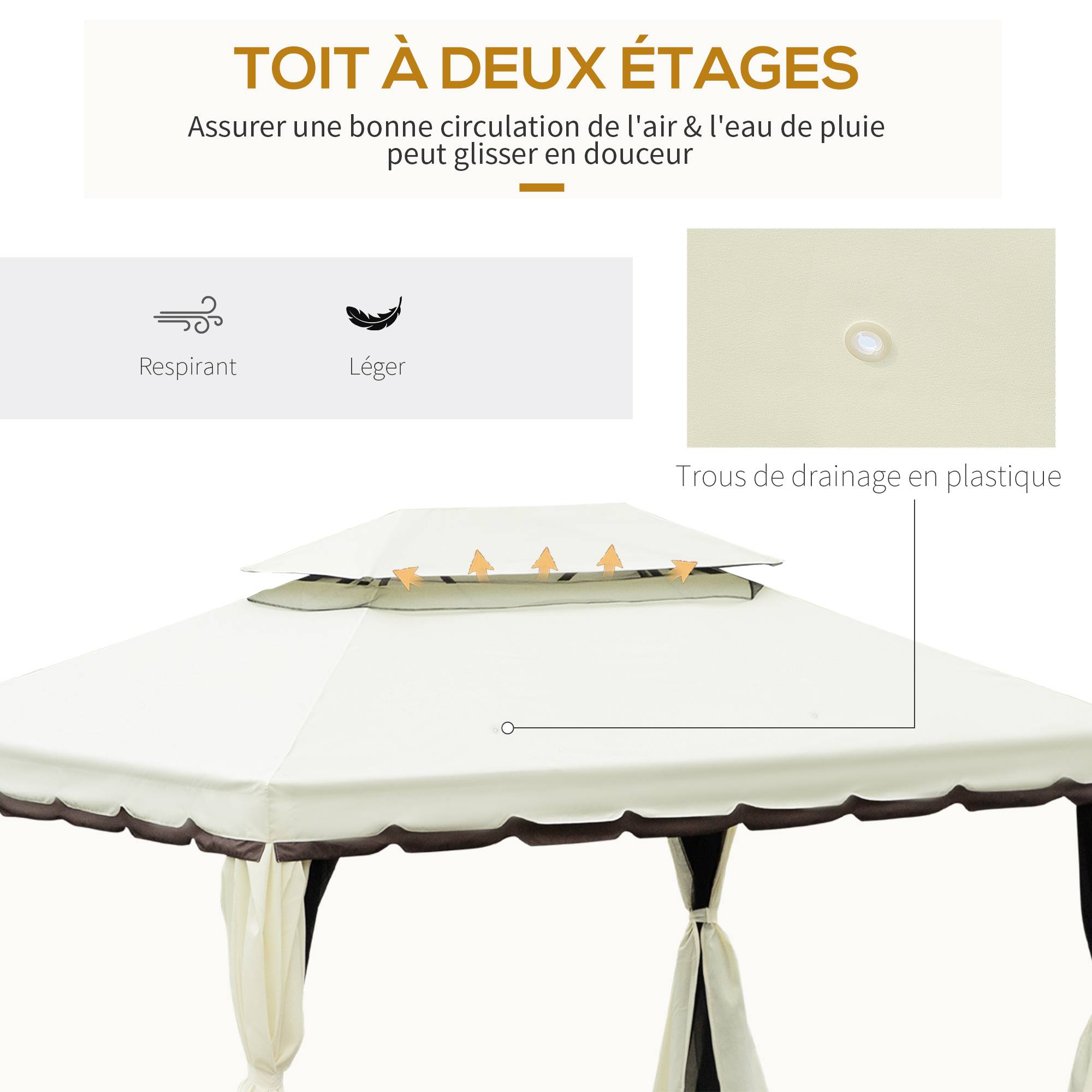 Tonnelle Pergola Aluminium Jardin Terrasse Double Toit Rideaux 4x3m Crème - ComfortXL Outdoor Living - Image 6