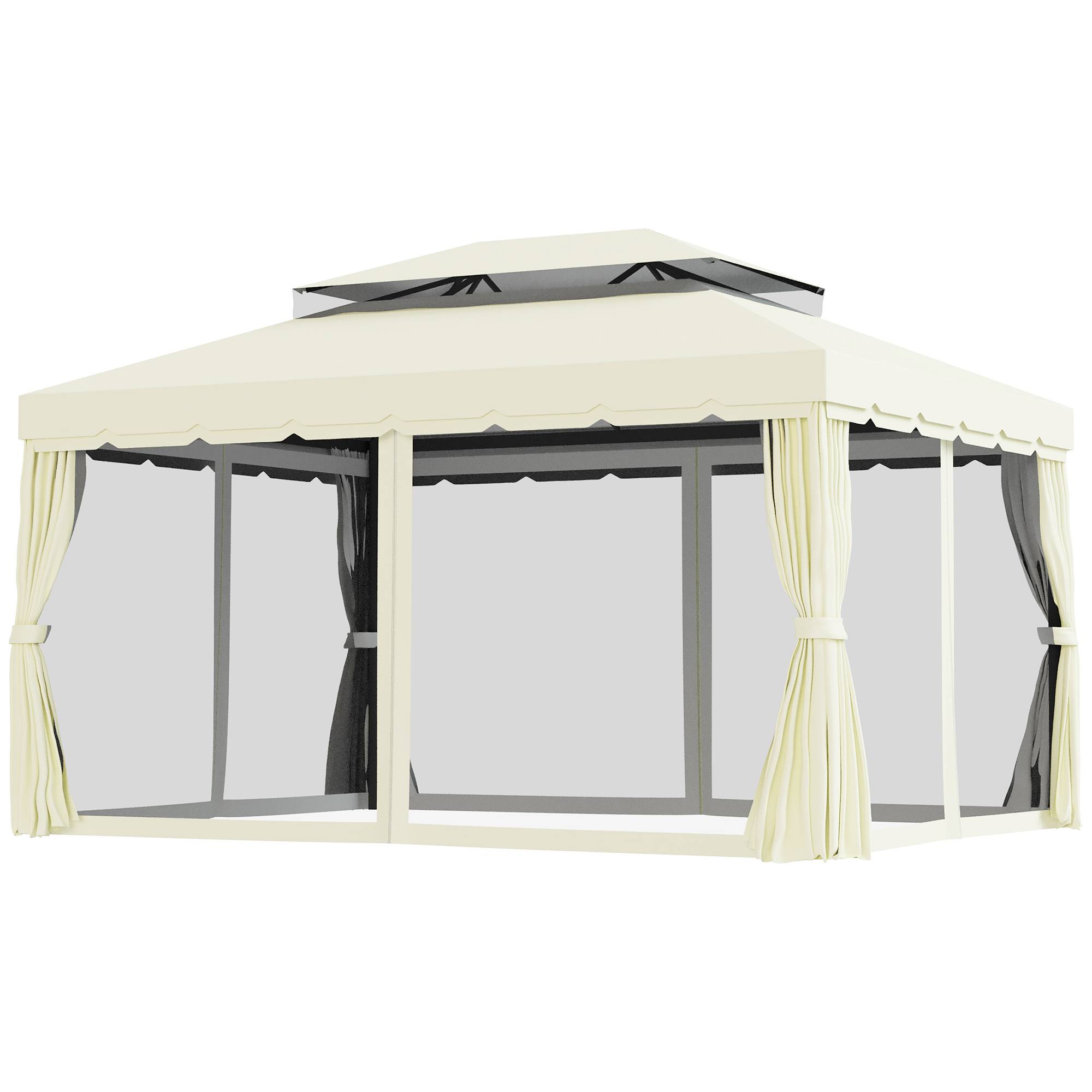 Tonnelle Pergola Aluminium Jardin Terrasse Double Toit Rideaux 4x3m Crème - ComfortXL Outdoor Living - Image 2