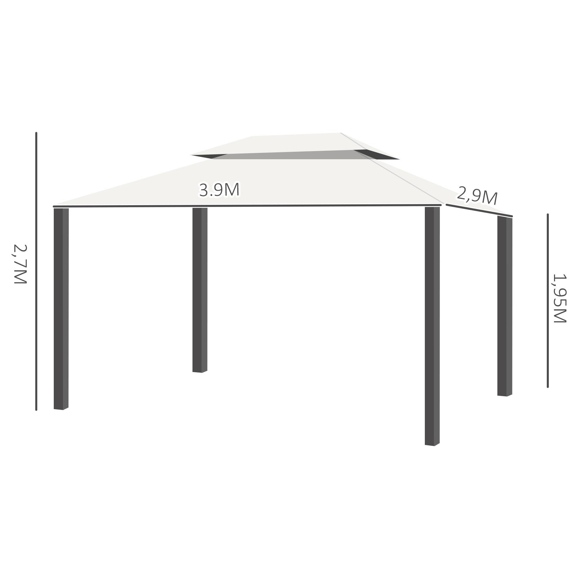 Tonnelle Pergola Aluminium Jardin Terrasse Double Toit Rideaux 4x3m Crème - ComfortXL Outdoor Living - Image 5