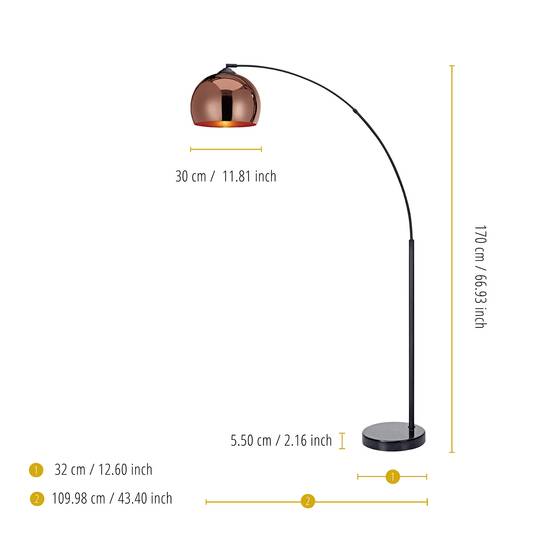 Teamson Home - Lampadaire courbé en métal cuivré avec base imitation marbre Teamson Home - Image 3