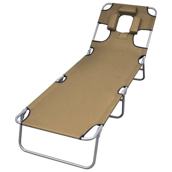 Helloshop26 - Transat chaise longue bain de soleil lit de jardin terrasse meuble d'extérieur pliable et coussin de tête dossier réglable taupe - Image 1
