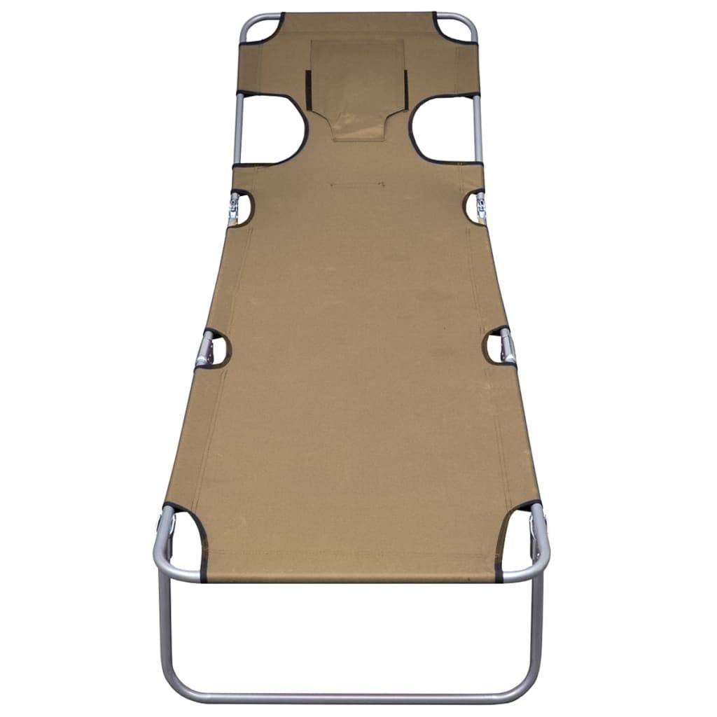 Helloshop26 - Transat chaise longue bain de soleil lit de jardin terrasse meuble d'extérieur pliable et coussin de tête dossier réglable taupe - Image 3