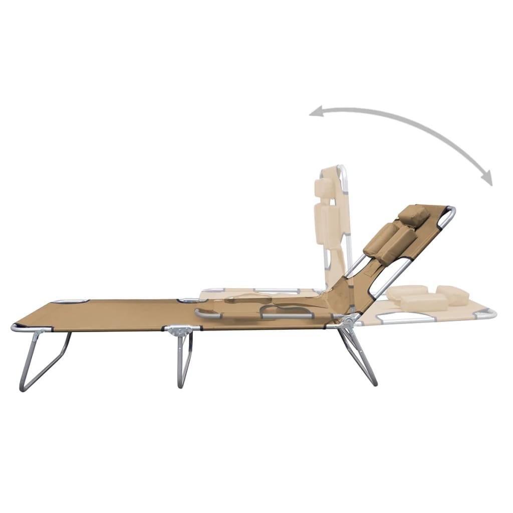 Helloshop26 - Transat chaise longue bain de soleil lit de jardin terrasse meuble d'extérieur pliable et coussin de tête dossier réglable taupe - Image 2
