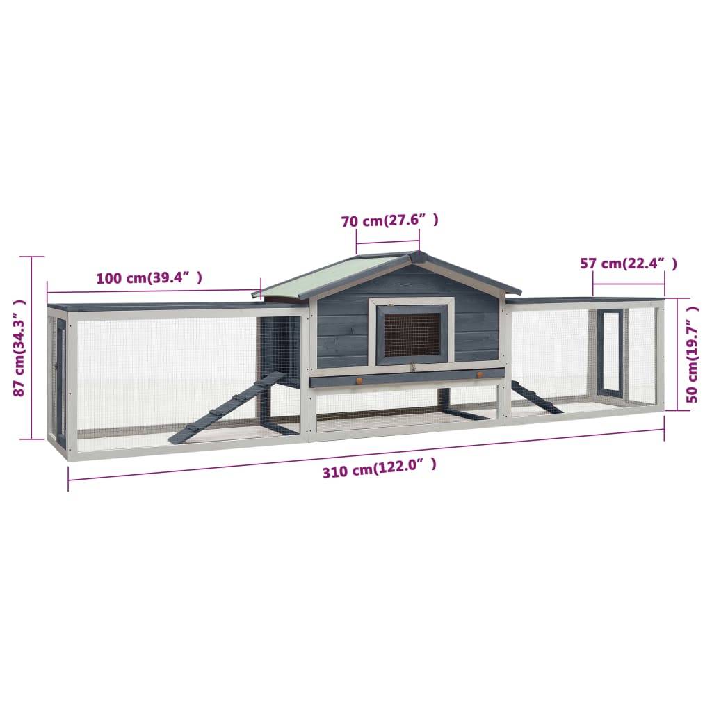 Vidaxl - Clapier Gris 310x70x87 cm Pin massif et sapin vidaXL 170858 - Image 3