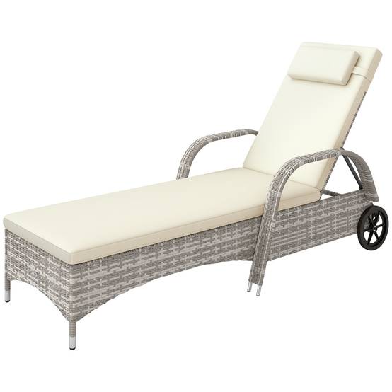 Transat bain de soleil matelas réglable multipositions - 200x73x103cm Résine tressée Gris clair fr569 - Image 2