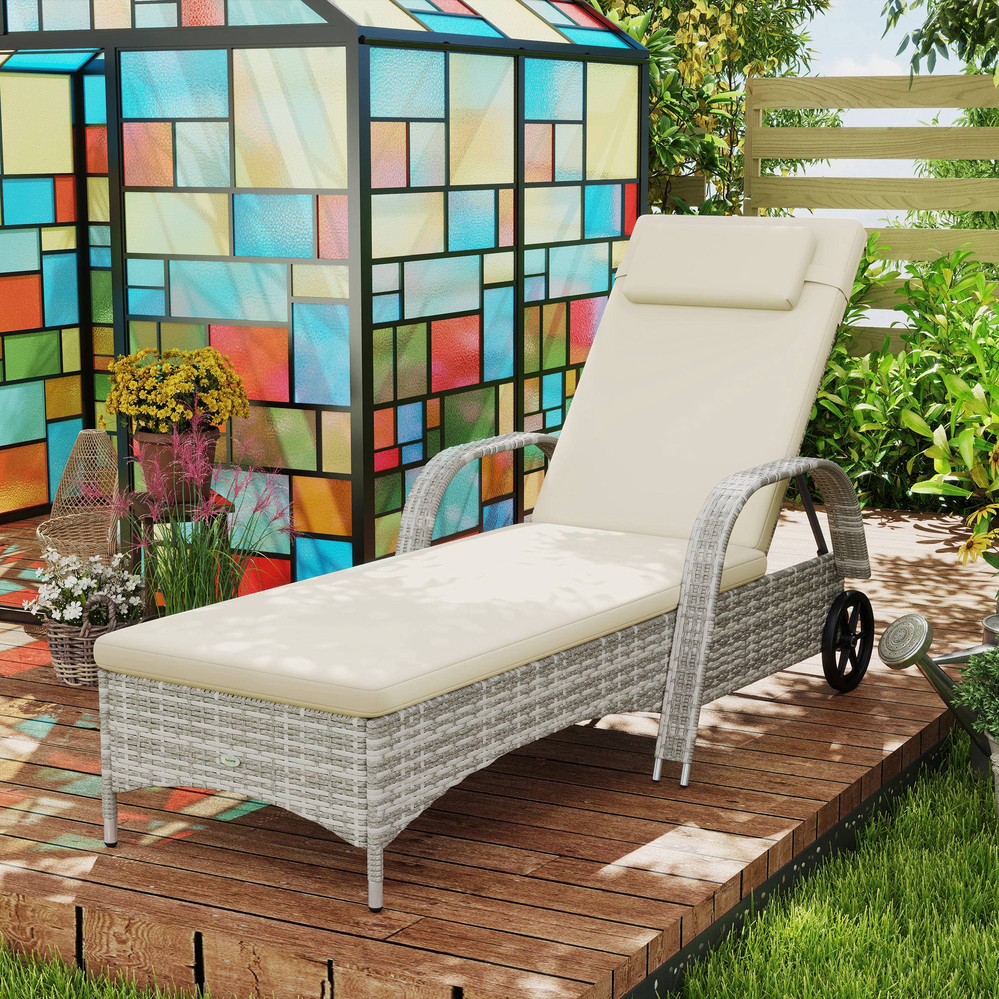 Transat bain de soleil matelas réglable multipositions - 200x73x103cm Résine tressée Gris clair fr569 - Image 4