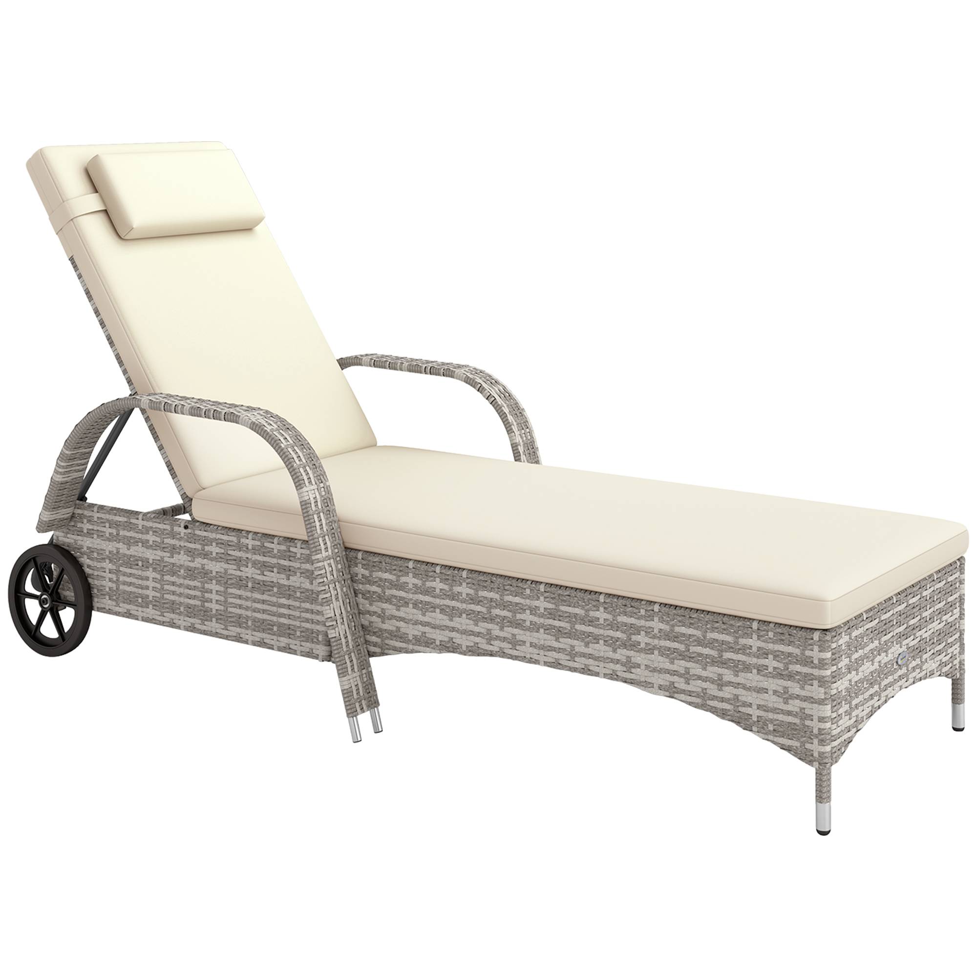 Transat bain de soleil matelas réglable multipositions - 200x73x103cm Résine tressée Gris clair fr569 - Image 1