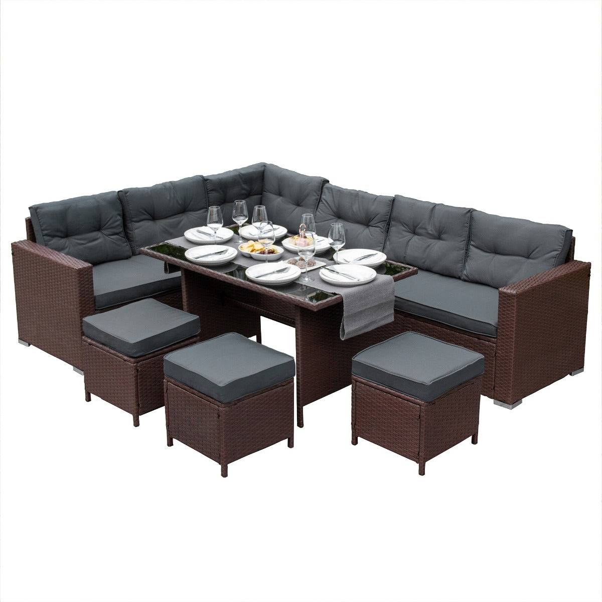 Monstershop - Salon de Jardin en Rotin 9 Personnes – Marron - Image 1
