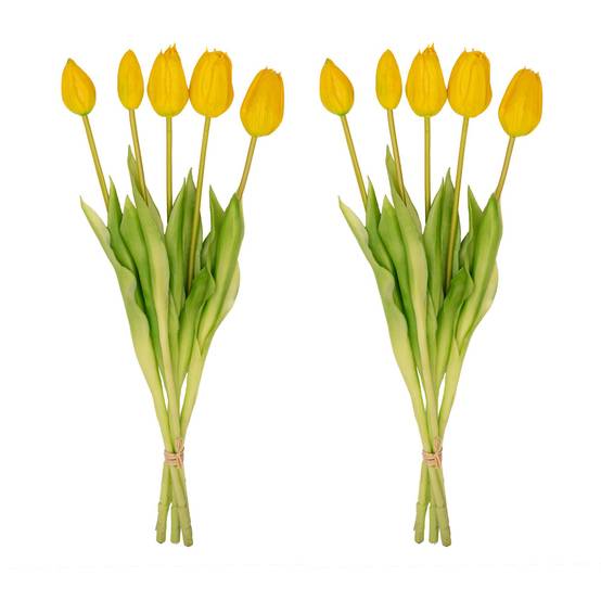 PANGIVO - Vase avec tulipes artificielles céramique jaune 15 x 15 x 42 cm - PANGIVO - Image 2