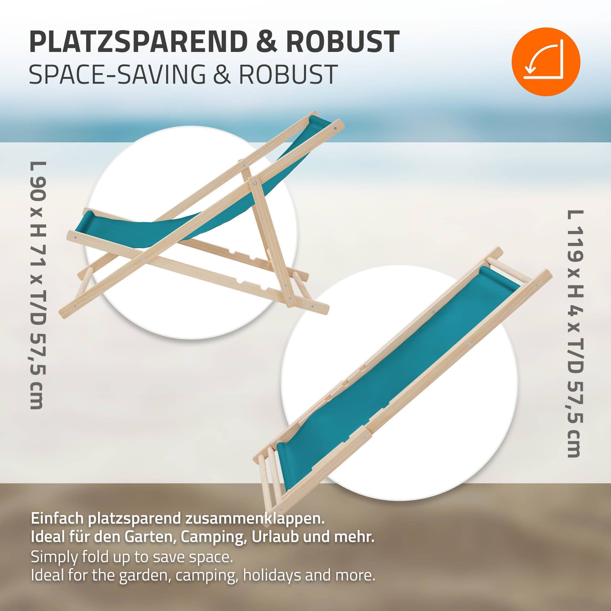 Set 2x Chaise longue de jardin pliable pétrole en bois chiliennes 3 positions de couchage  jusqu'à 120 kg usage intérieur et extérieur balcon terrasse - Image 6