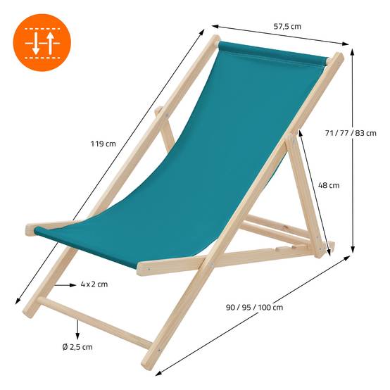 Set 2x Chaise longue de jardin pliable pétrole en bois chiliennes 3 positions de couchage jusqu'à 120 kg usage intérieur et extérieur balcon terrasse - Image 9
