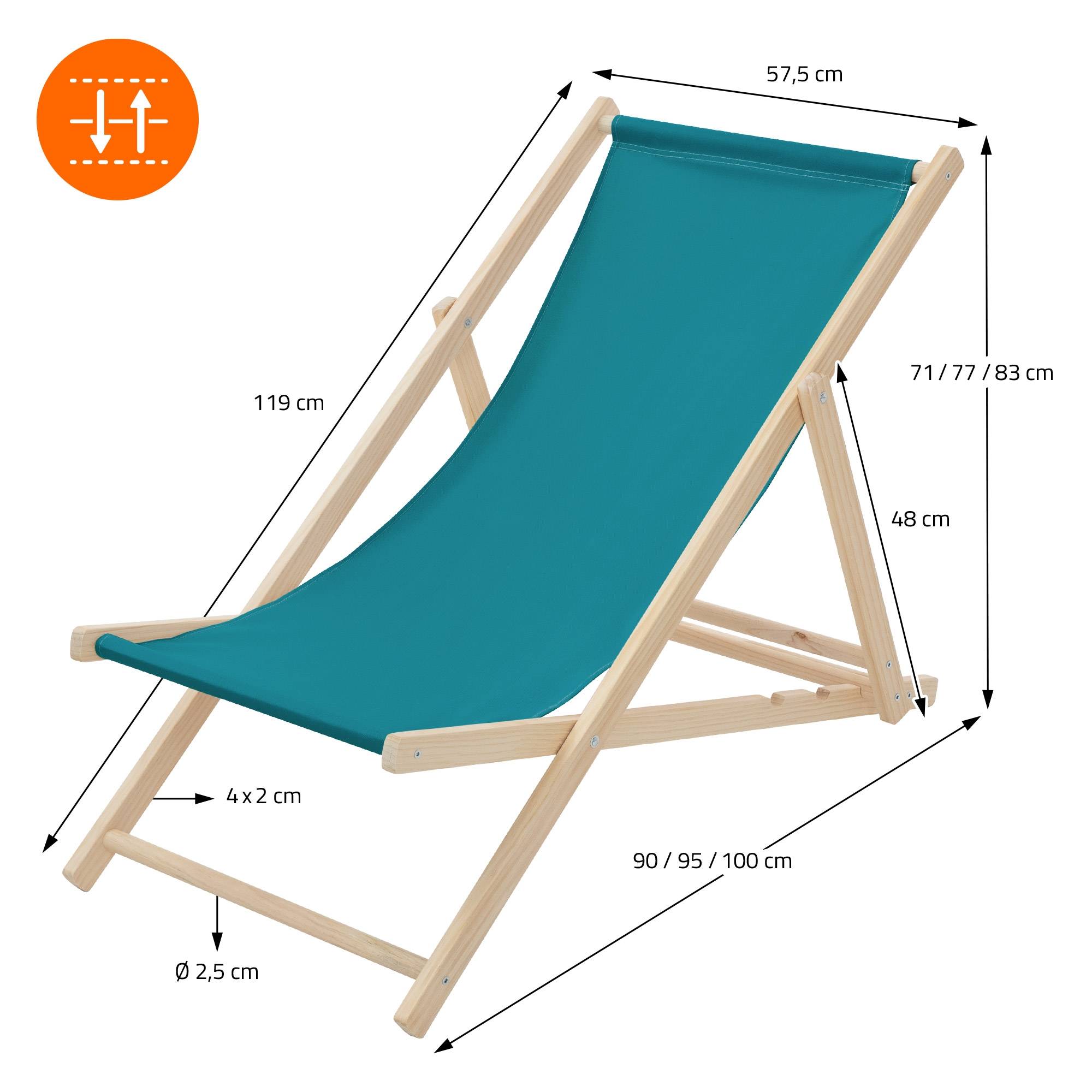 Set 2x Chaise longue de jardin pliable pétrole en bois chiliennes 3 positions de couchage  jusqu'à 120 kg usage intérieur et extérieur balcon terrasse - Image 9