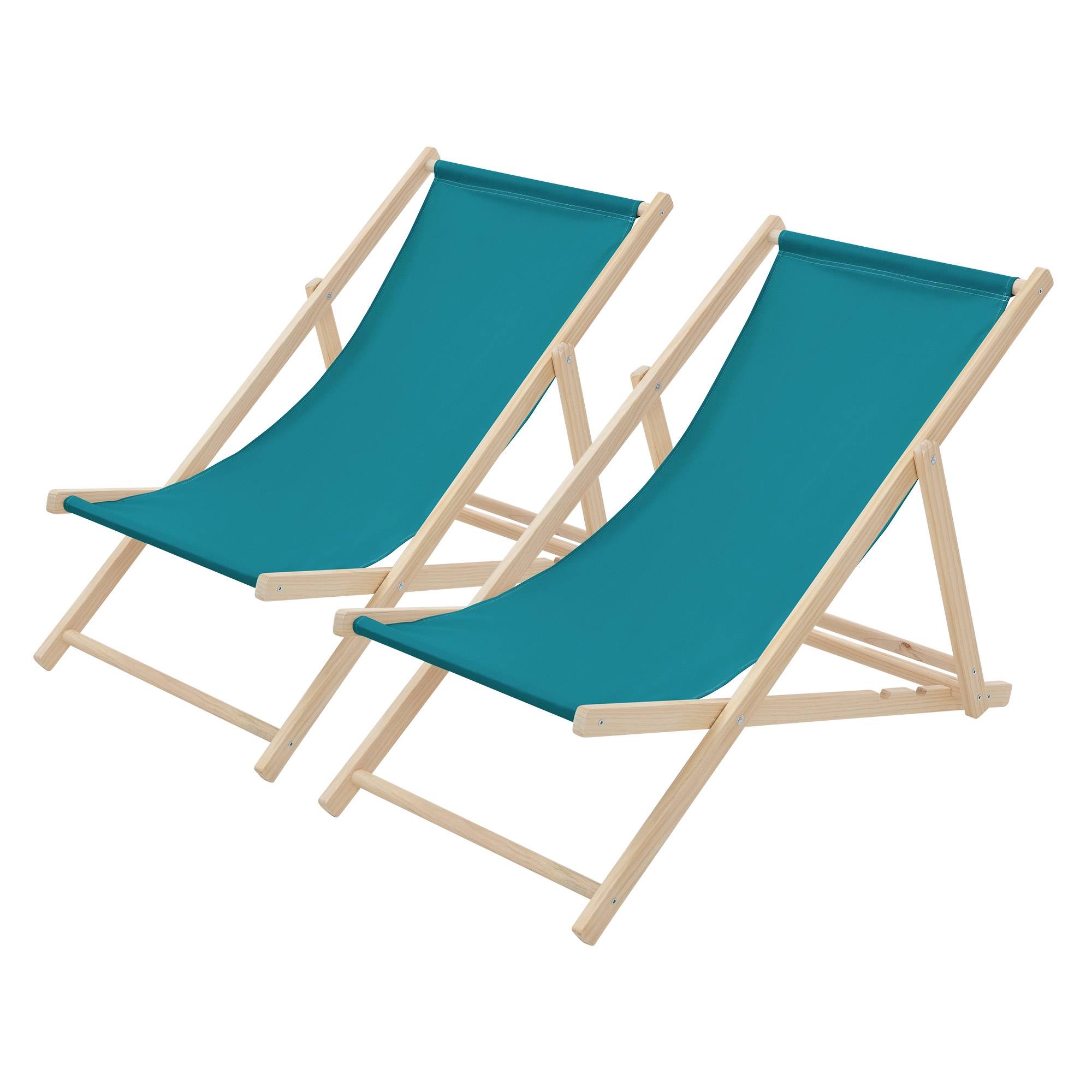 Set 2x Chaise longue de jardin pliable pétrole en bois chiliennes 3 positions de couchage  jusqu'à 120 kg usage intérieur et extérieur balcon terrasse - Image 1