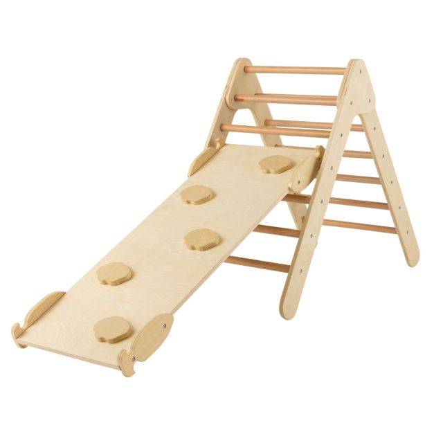 Helloshop26 - 3 en 1 triangle d'escalade enfant en bois rampe double face à angle réglable pour grimper et glisser naturel - Image 1