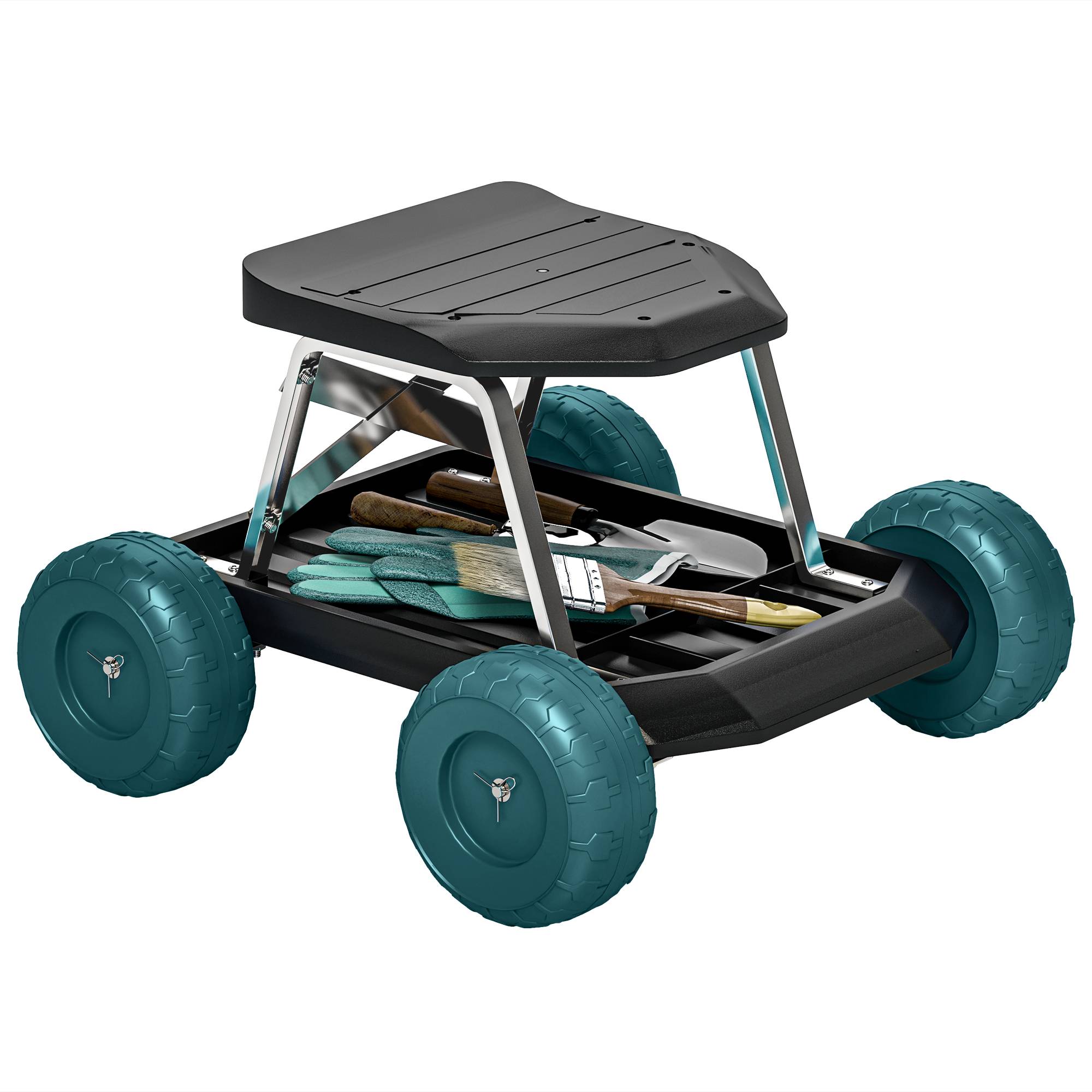 Outsunny - Chariot de jardinage sur roues avec siège et plateau à outils 50x49x32 cm pour désherber planter vert - Outsunny - Image 1