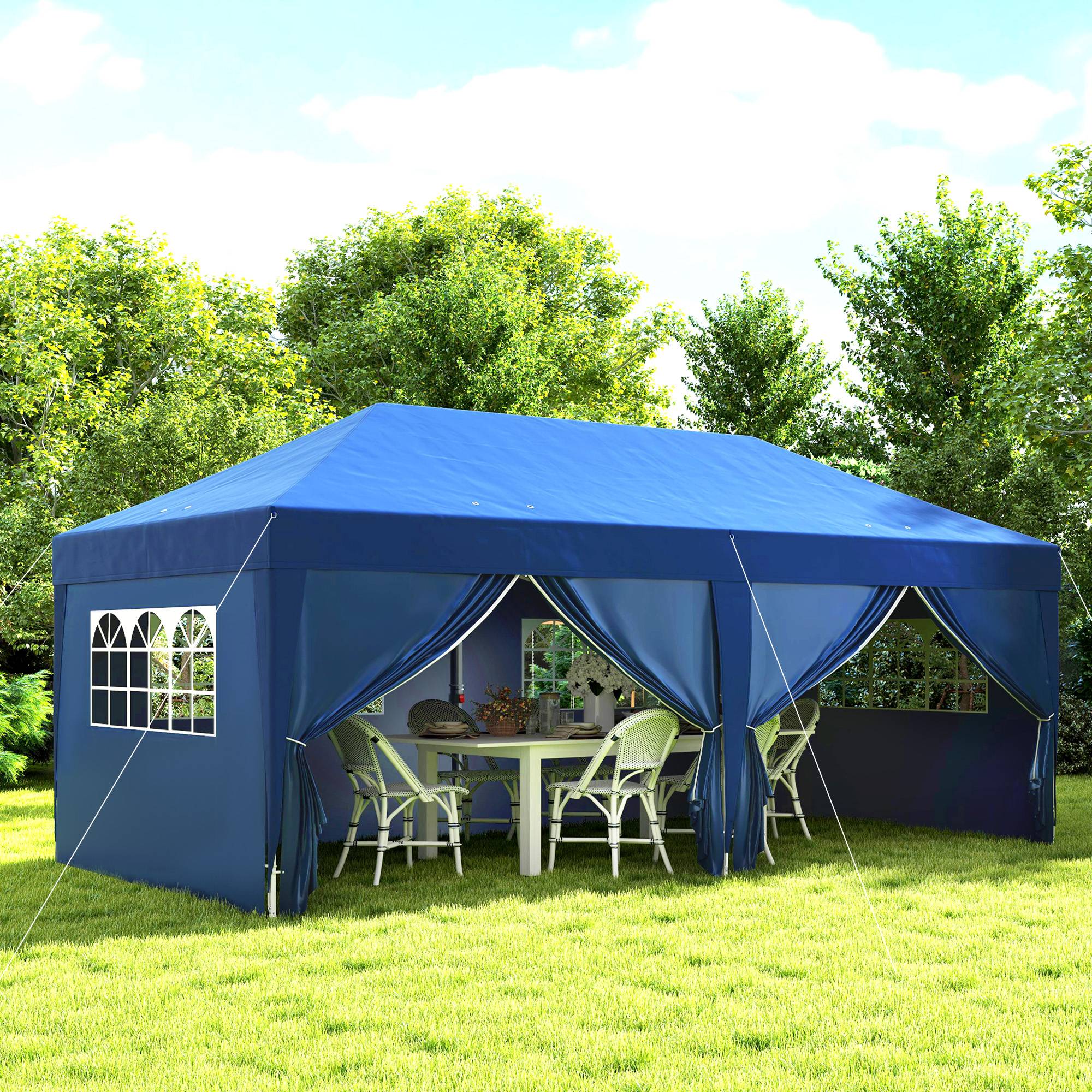 Tonnelle pliante acier et tissu bleu 590 x 295 x 285 cm - PANGIVO - Image 4