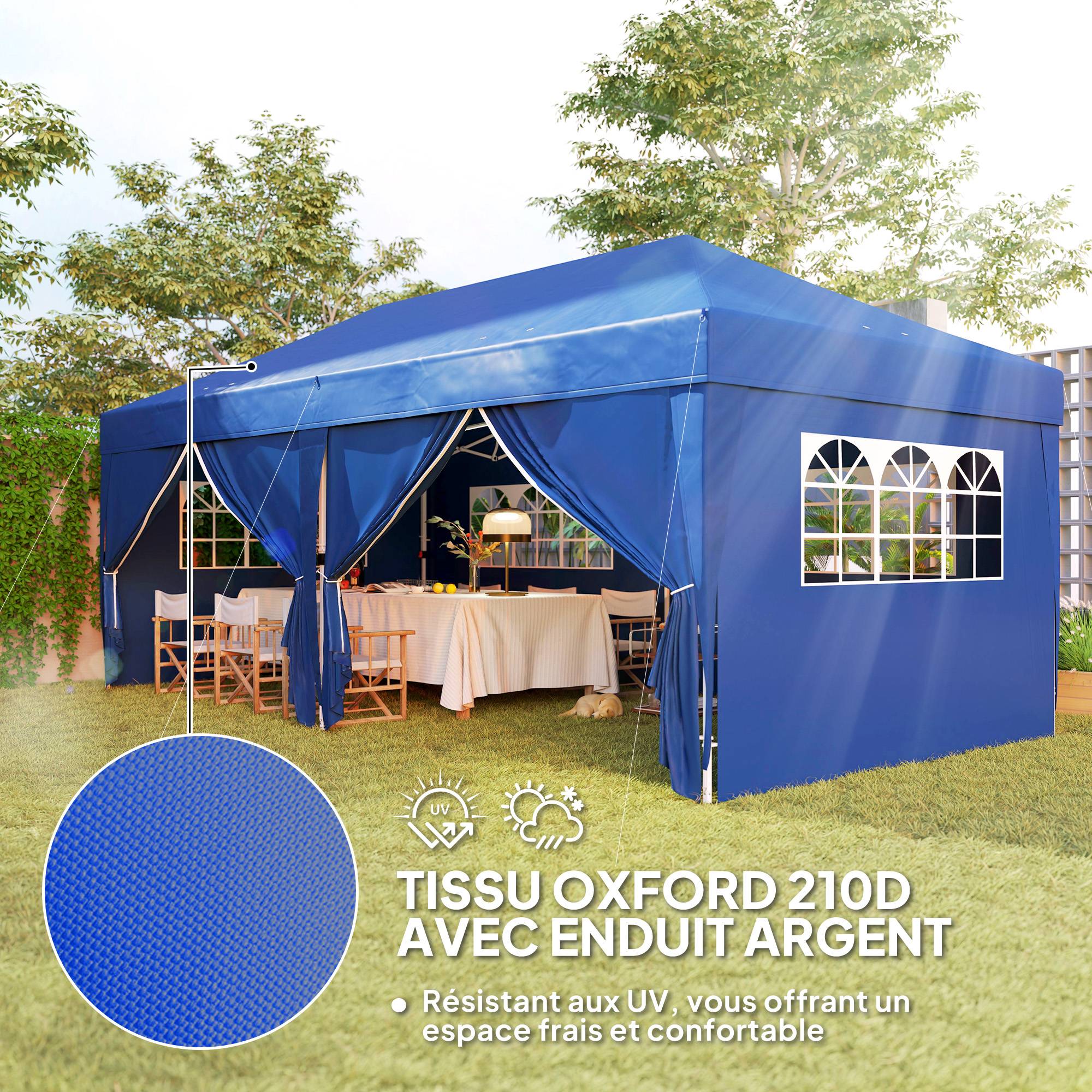 Tonnelle pliante acier et tissu bleu 590 x 295 x 285 cm - PANGIVO - Image 7