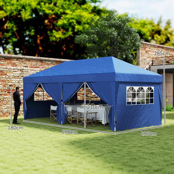 Tonnelle pliante acier et tissu bleu 590 x 295 x 285 cm - PANGIVO - Image 5