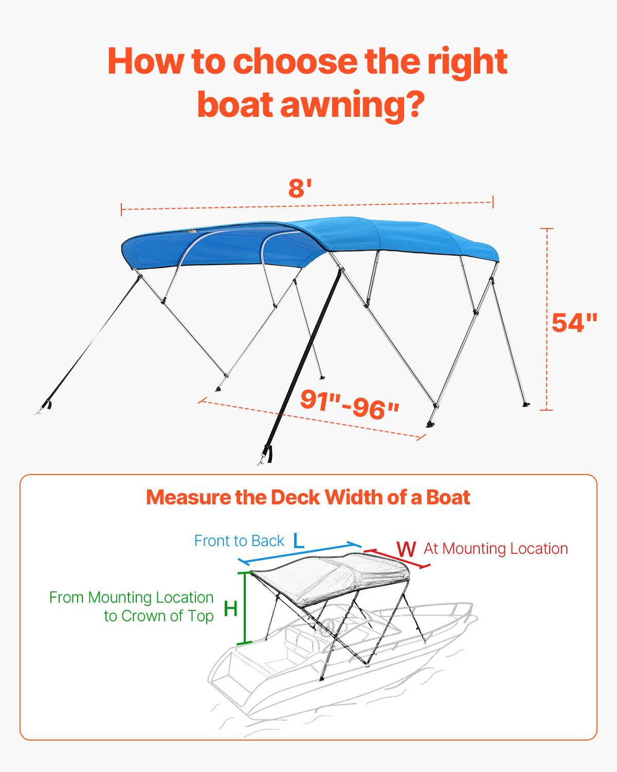 VEVOR Bimini bateau taud de soleil 4 arceaux 231-244 cm polyester Bleu Pacifique - Image 5