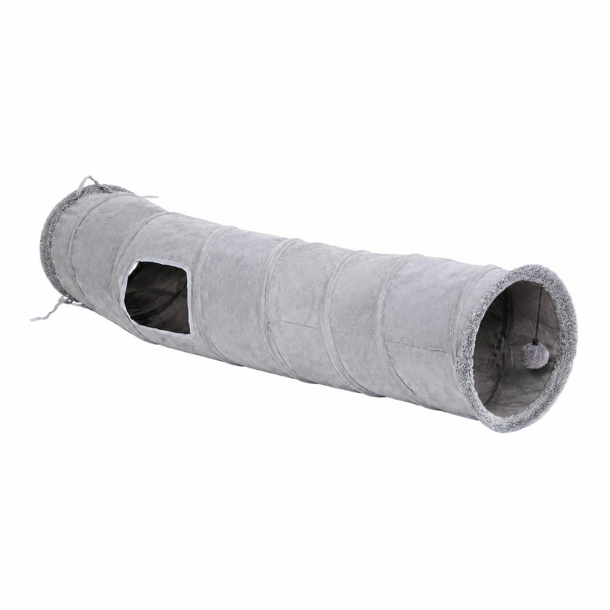 Tunnel à Chat en Daim Pliable avec 2 Trous et Jouet Suspendu Durable
