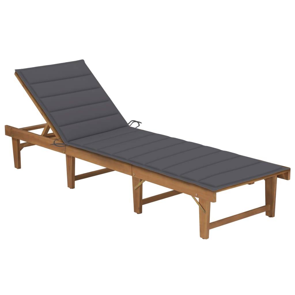 Chaise longue | Transat | Bain de soleil pliable avec coussin Bois d'acacia solide - Image 2