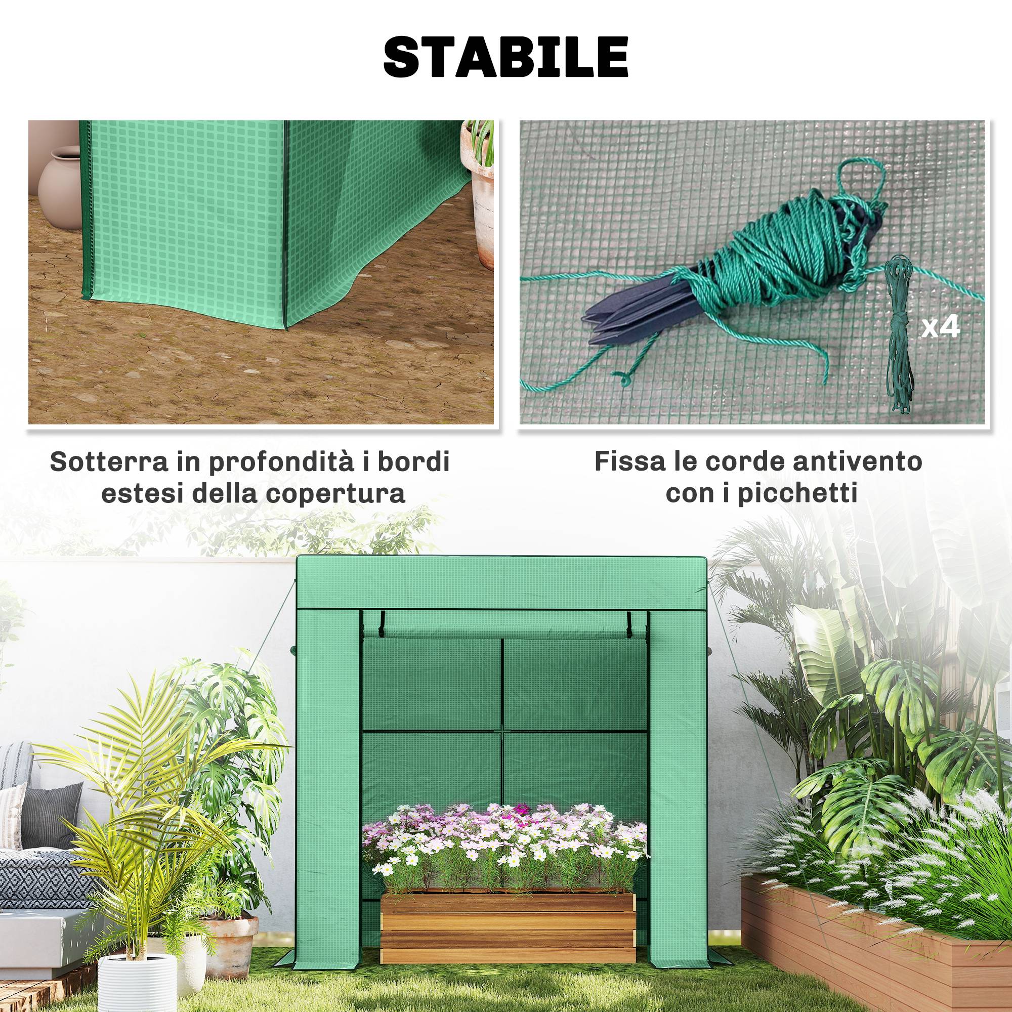 Sans Marque - Serre plantes 196x77x197 cm serre potagère acier PE 2 fenêtres grillagées porte sectionnelle culture légumes fleurs serre verte jardin extérieur - Image 9