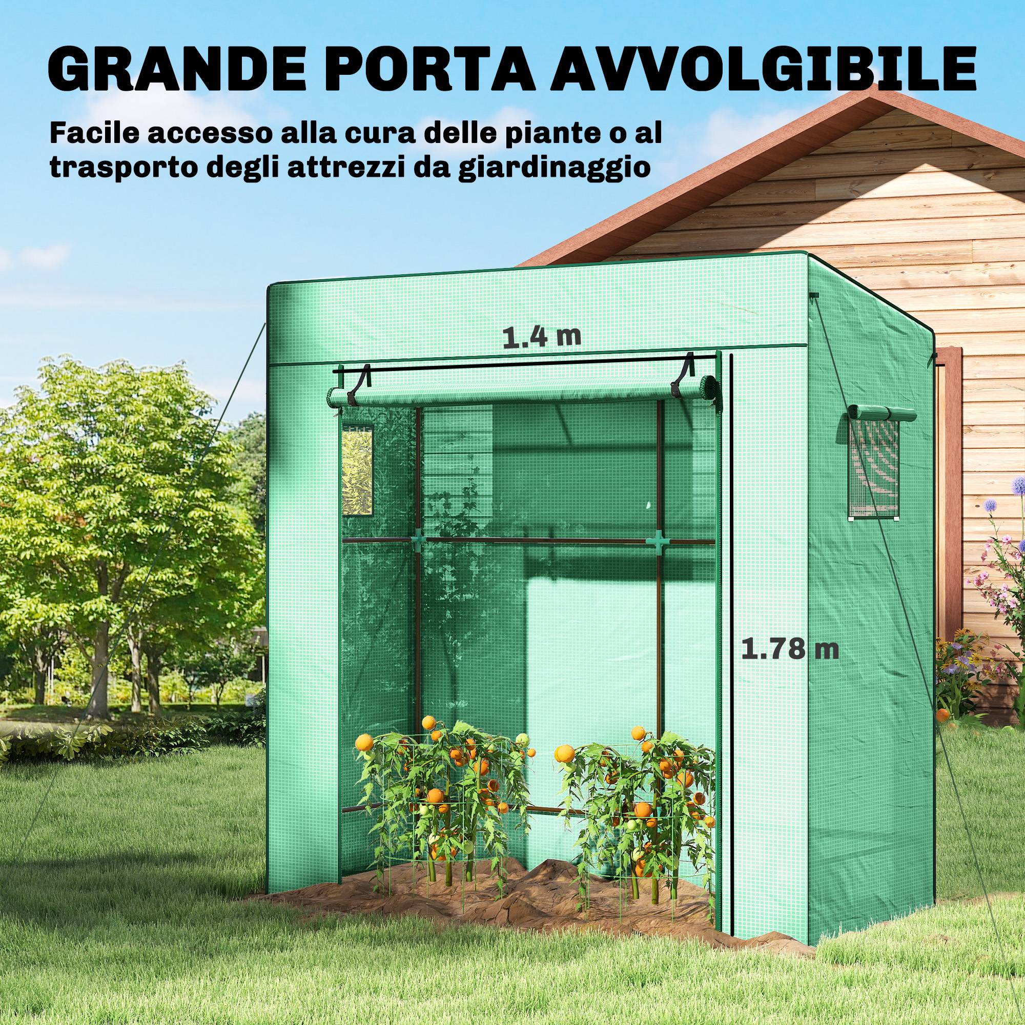 Sans Marque - Serre plantes 196x77x197 cm serre potagère acier PE 2 fenêtres grillagées porte sectionnelle culture légumes fleurs serre verte jardin extérieur - Image 7