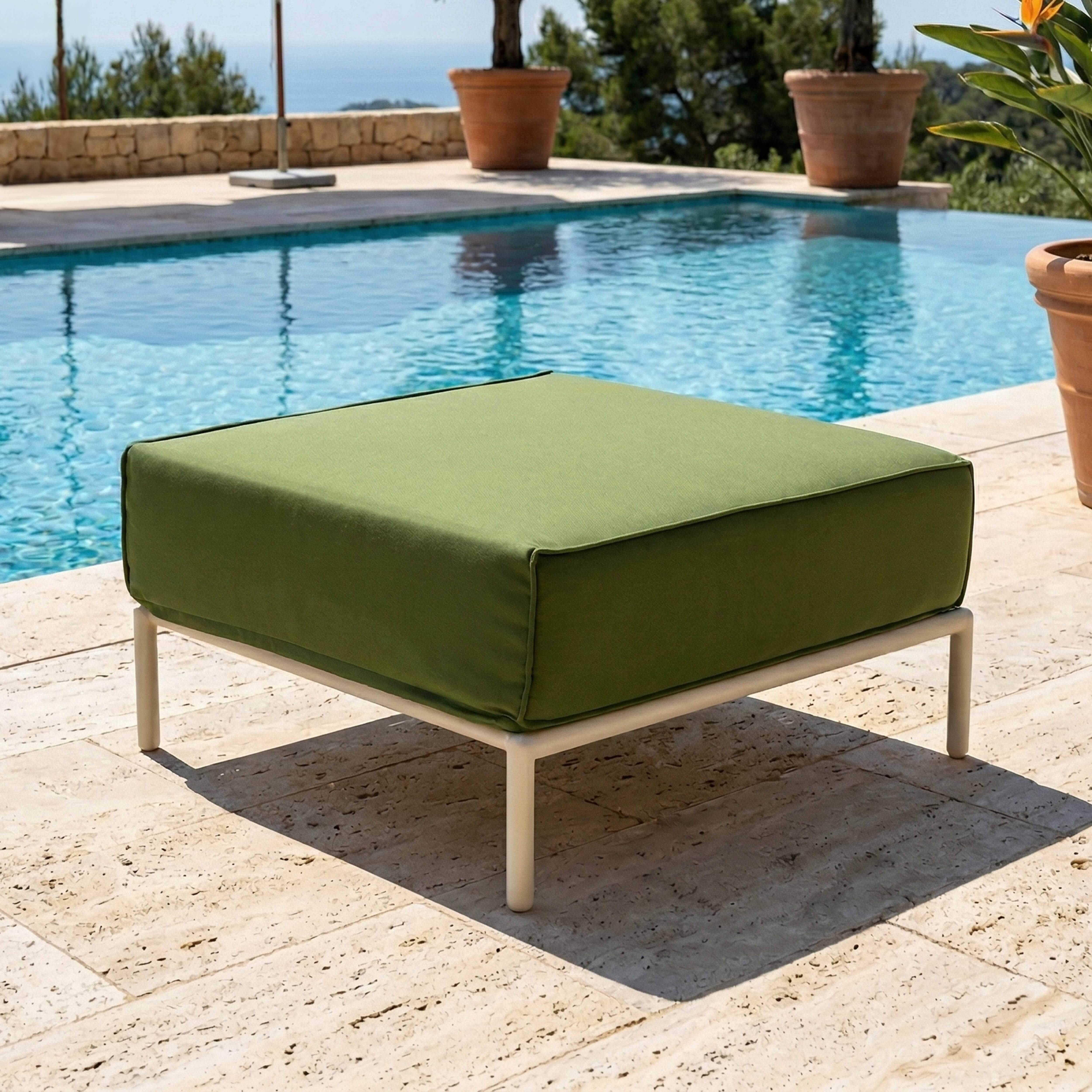 Oviala - Pouf pour salon de jardin modulable en tissu vert kaki Patio - Oviala - Image 2