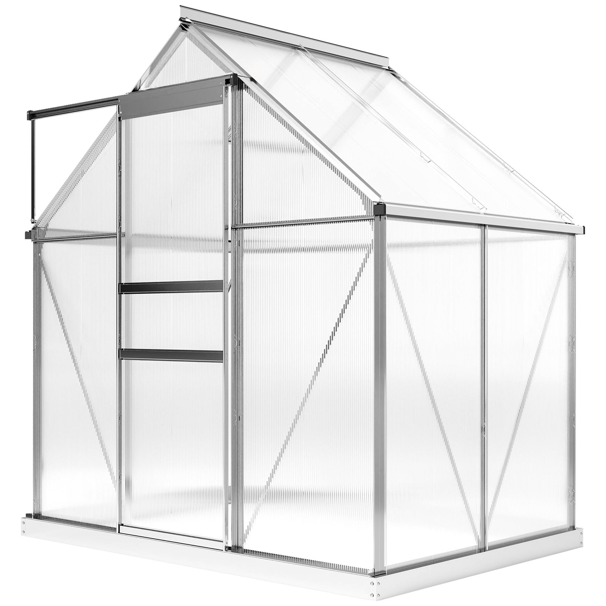 Sans Marque - Serre polycarbonate aluminium porte coulissante fenêtre toit 192,5x131x200 cm argent - Image 2