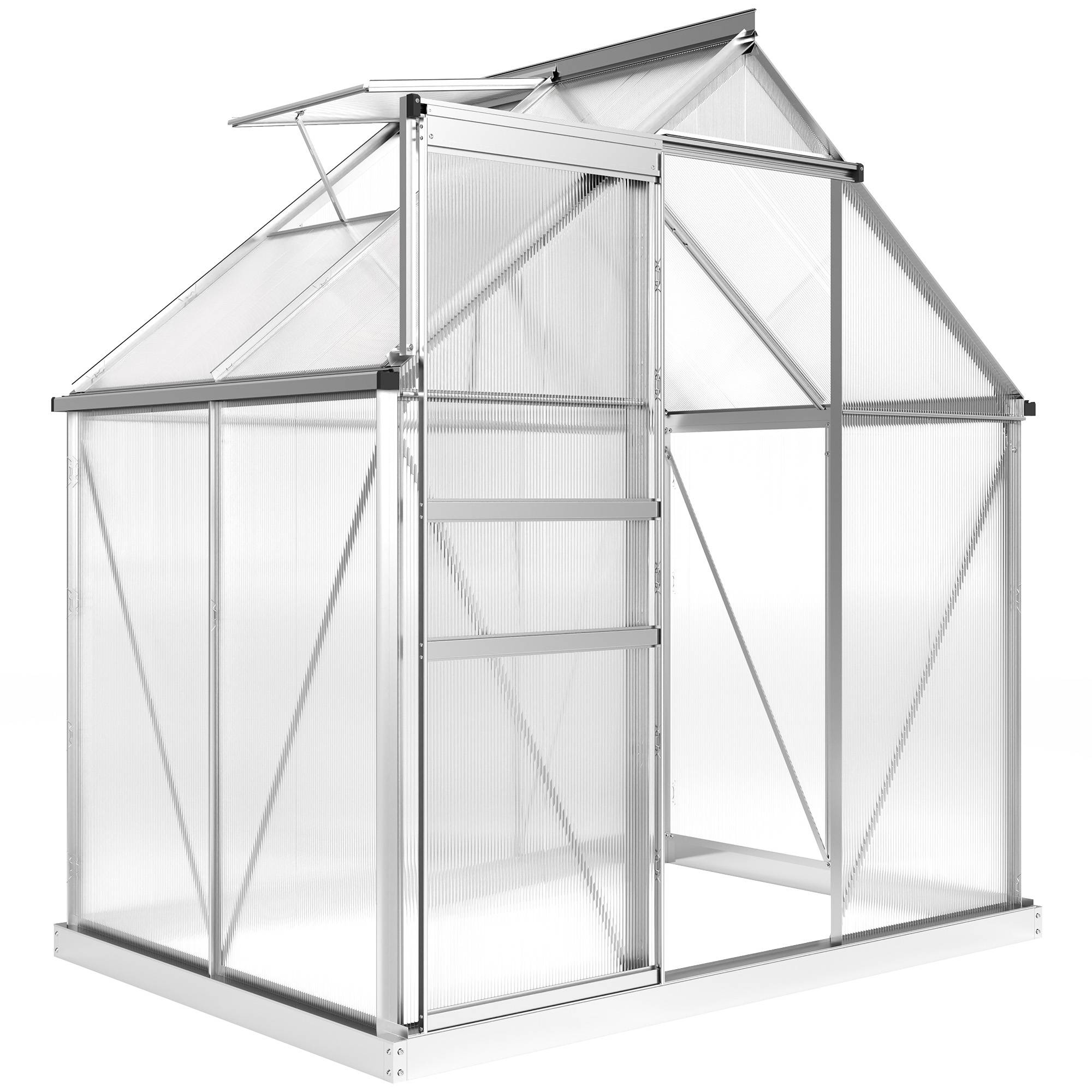 Sans Marque - Serre polycarbonate aluminium porte coulissante fenêtre toit 192,5x131x200 cm argent - Image 1