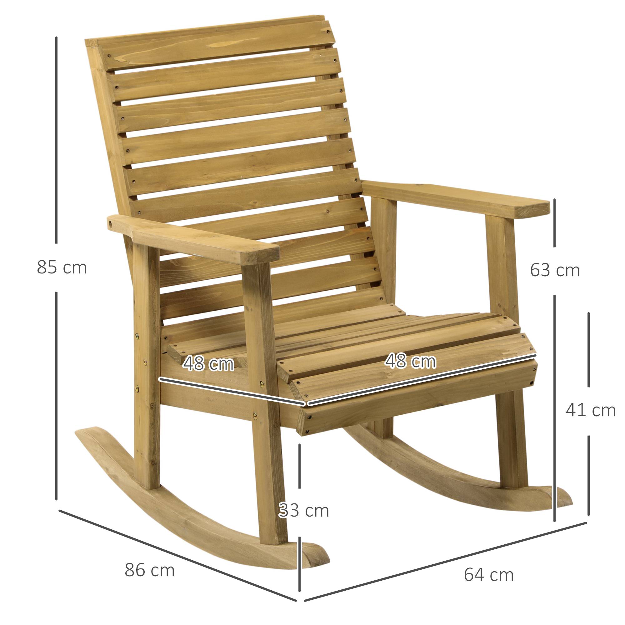 Rocking chair bois sapin jardin fauteuil bascule dossier haut 64x85cm marron - ComfortXL Outdoor Living - Image 5