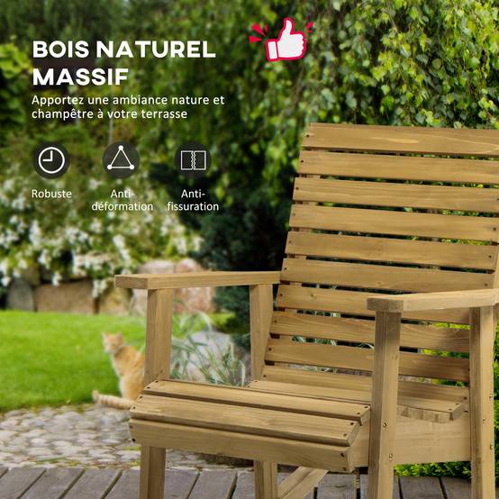 Rocking chair bois sapin jardin fauteuil bascule dossier haut 64x85cm marron - ComfortXL Outdoor Living - Image 6