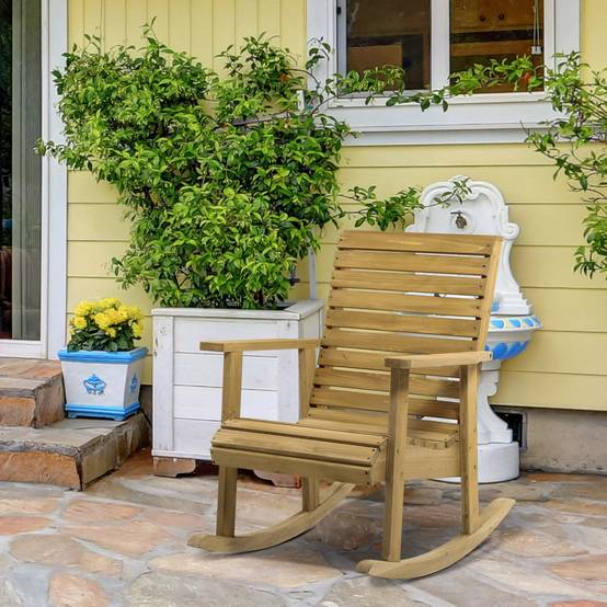 Rocking chair bois sapin jardin fauteuil bascule dossier haut 64x85cm marron - ComfortXL Outdoor Living - Image 4