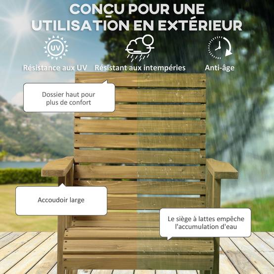 Rocking chair bois sapin jardin fauteuil bascule dossier haut 64x85cm marron - ComfortXL Outdoor Living - Image 8