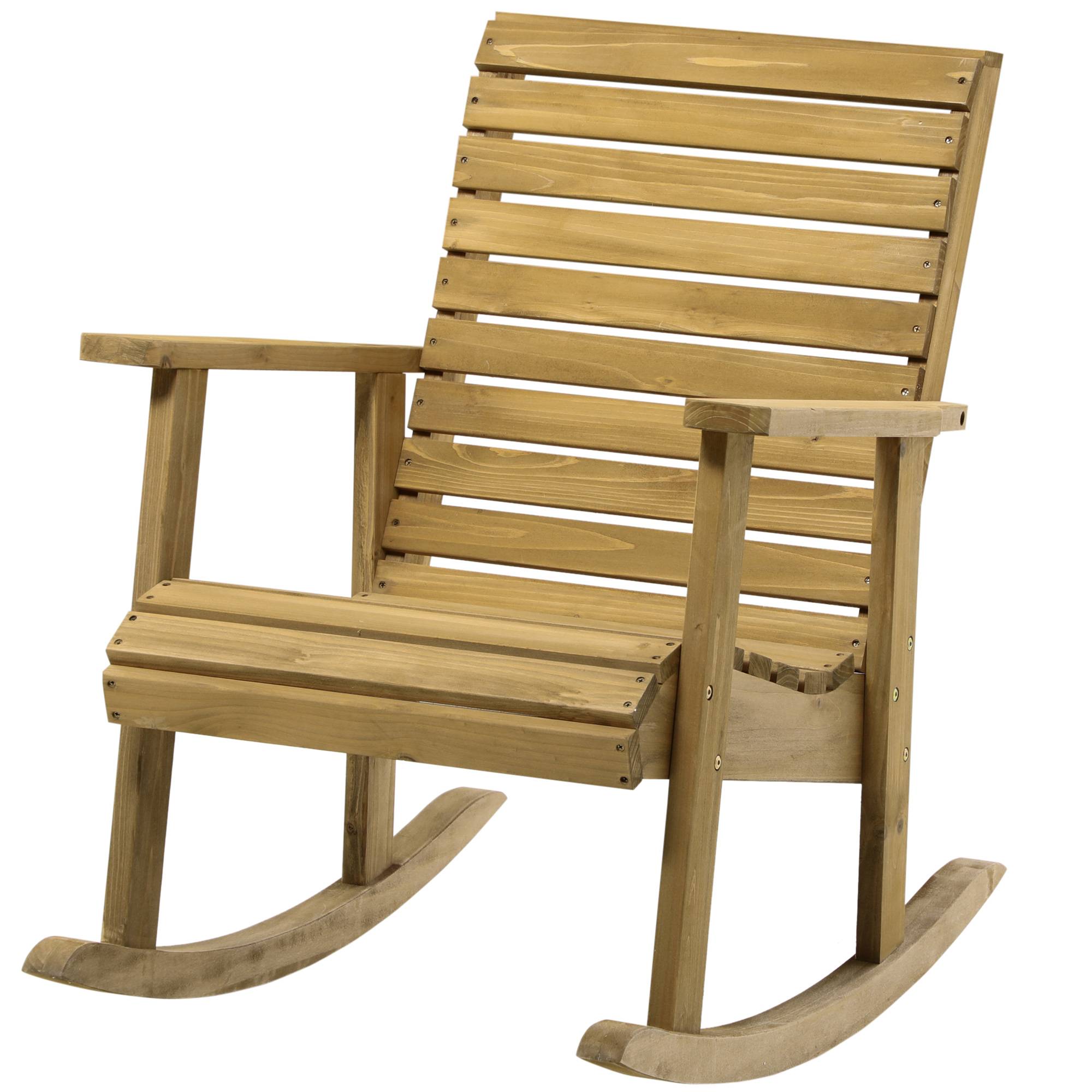 Rocking chair bois sapin jardin fauteuil bascule dossier haut 64x85cm marron - ComfortXL Outdoor Living - Image 2
