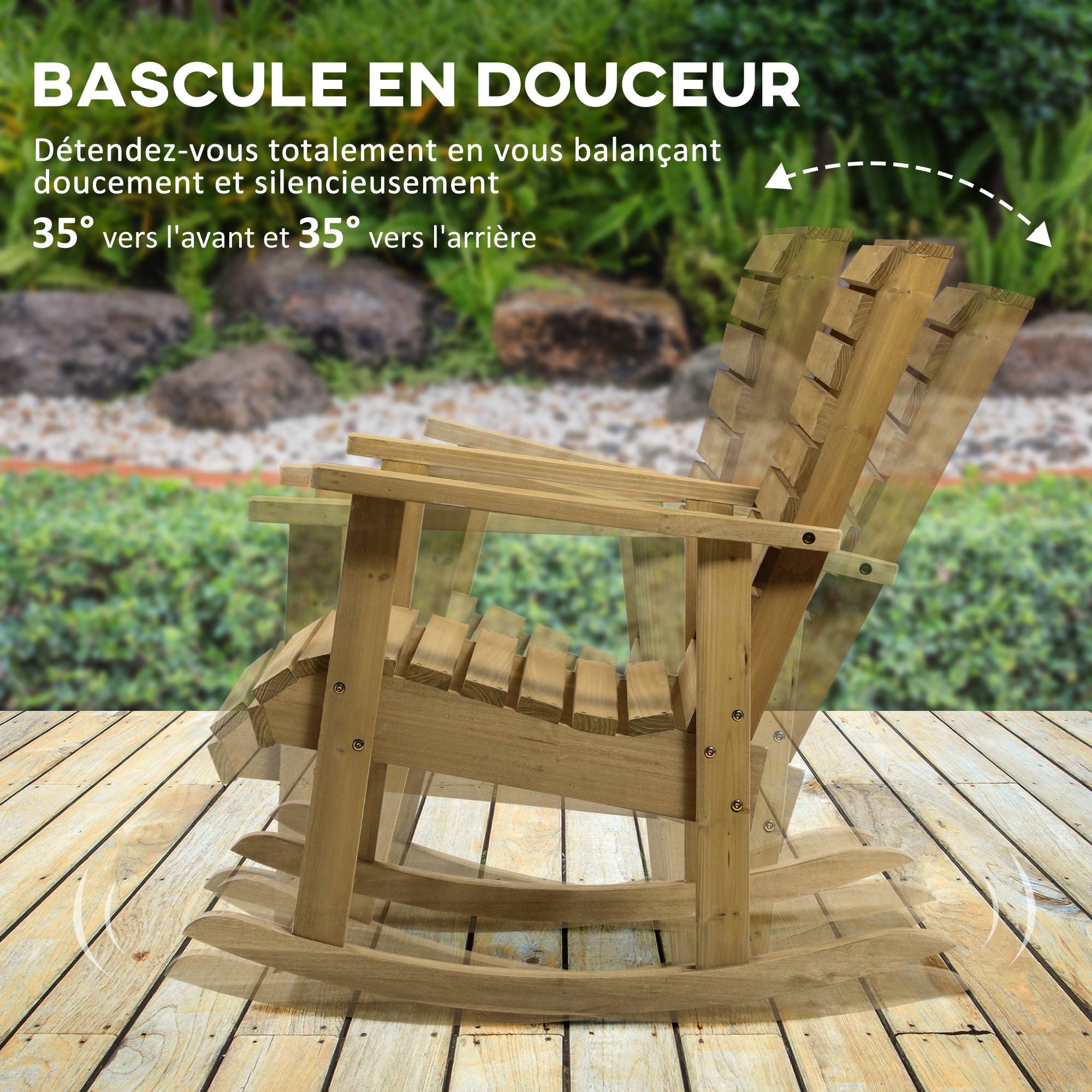 Rocking chair bois sapin jardin fauteuil bascule dossier haut 64x85cm marron - ComfortXL Outdoor Living - Image 7