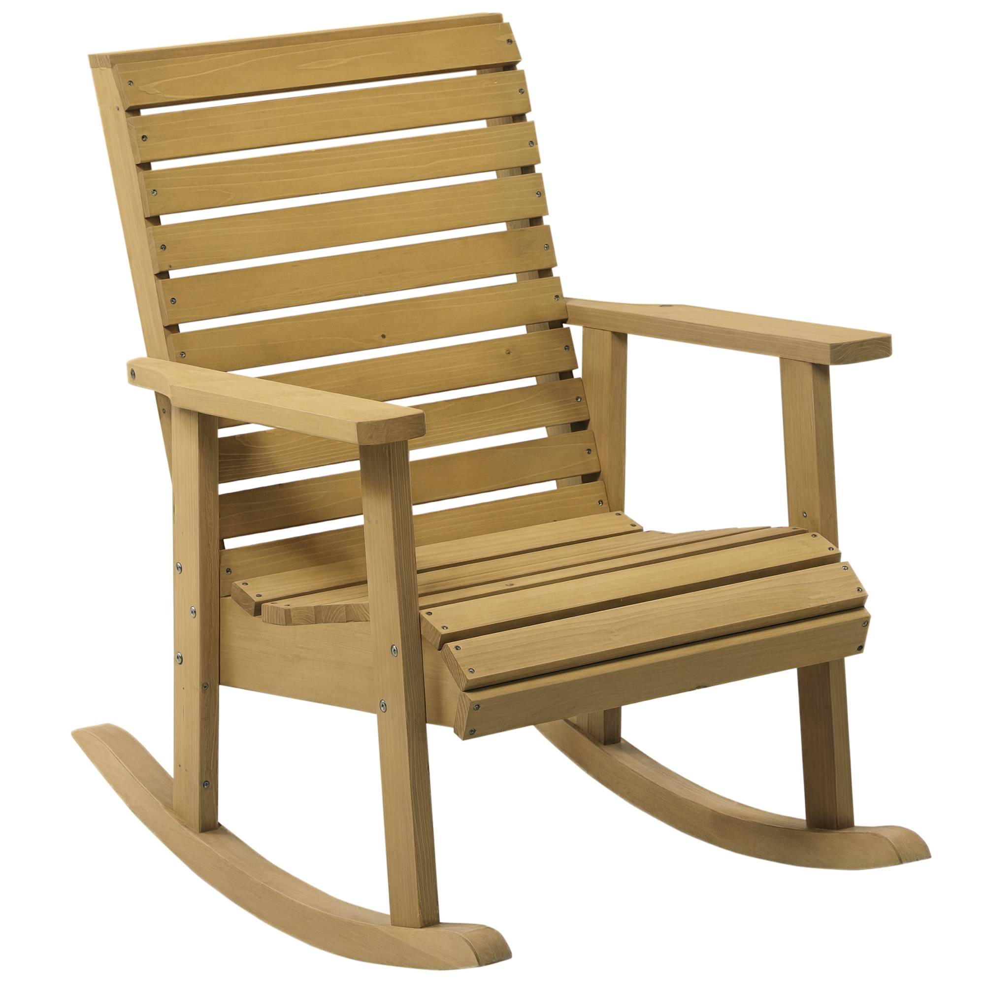 Rocking chair bois sapin jardin fauteuil bascule dossier haut 64x85cm marron - ComfortXL Outdoor Living - Image 1