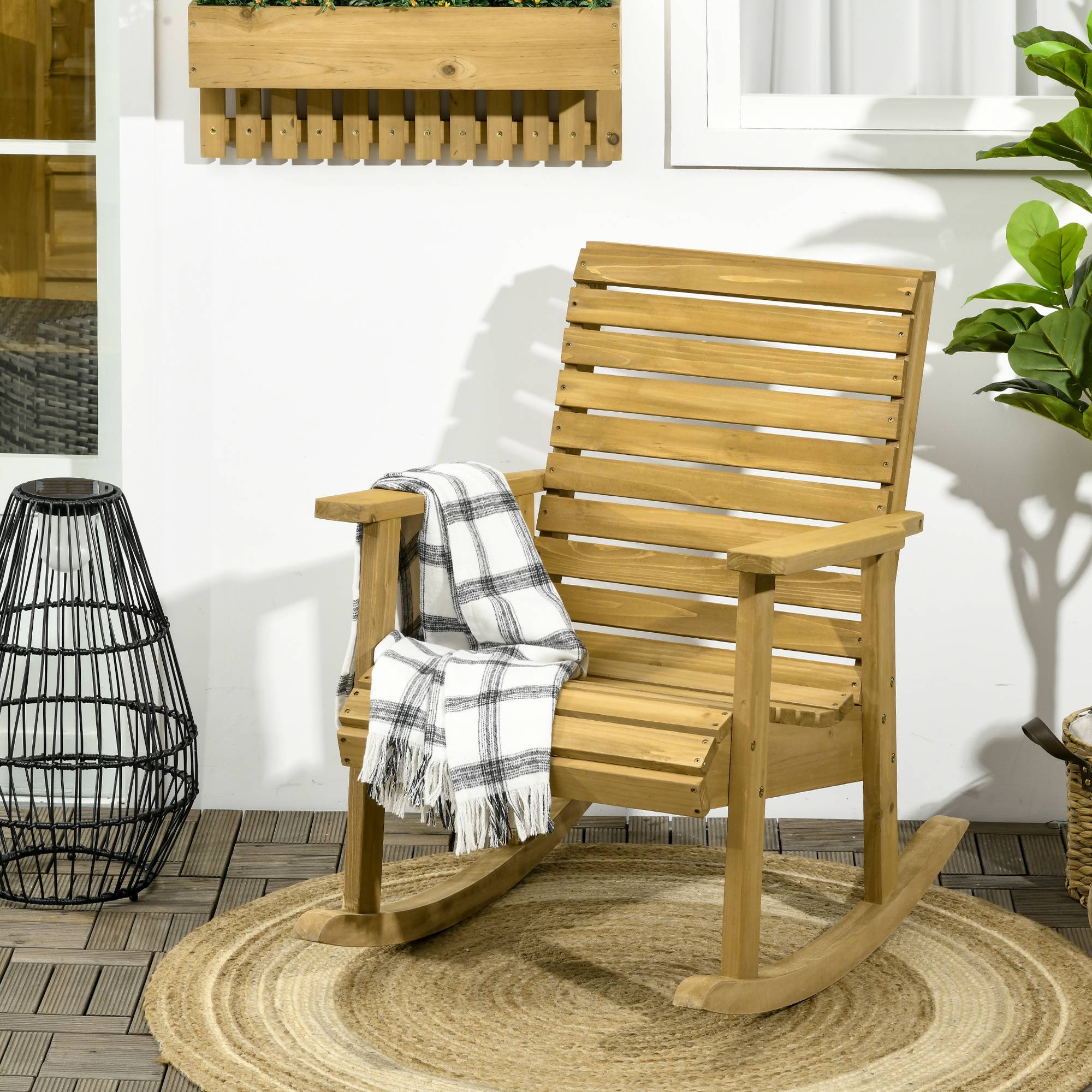 Rocking chair bois sapin jardin fauteuil bascule dossier haut 64x85cm marron - ComfortXL Outdoor Living - Image 3