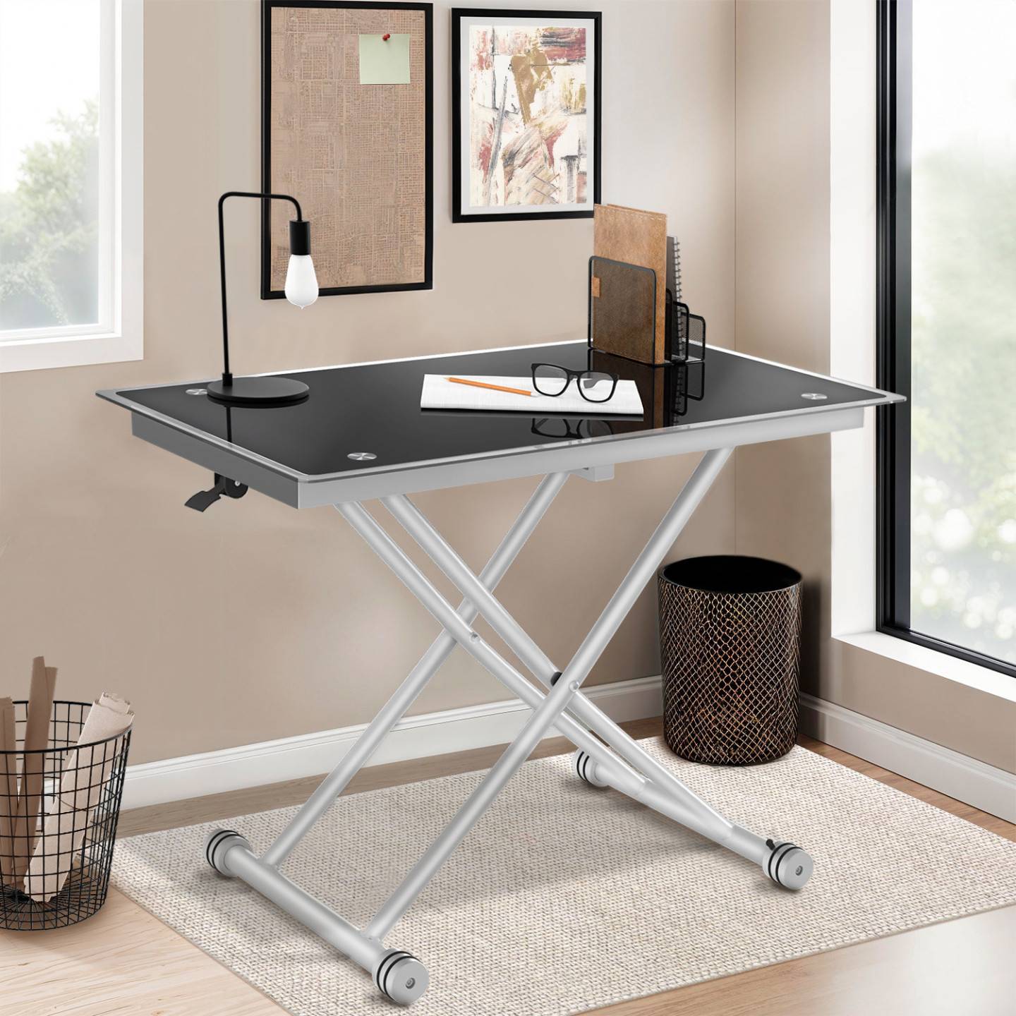 Table basse extensible relevable en table à manger rectangulaire URBANA