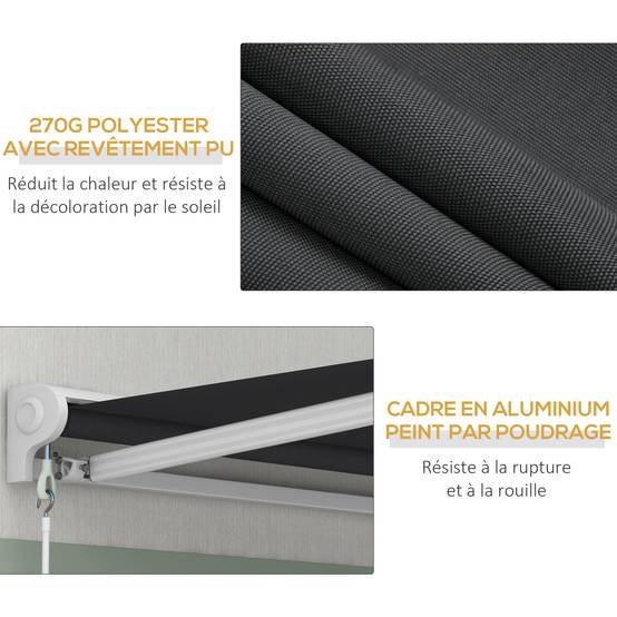 Store banne électrique et Manuel rétractable dim. 295L x 250l cm télécommande fournie alu. Polyester Haute densité, gris - Image 8