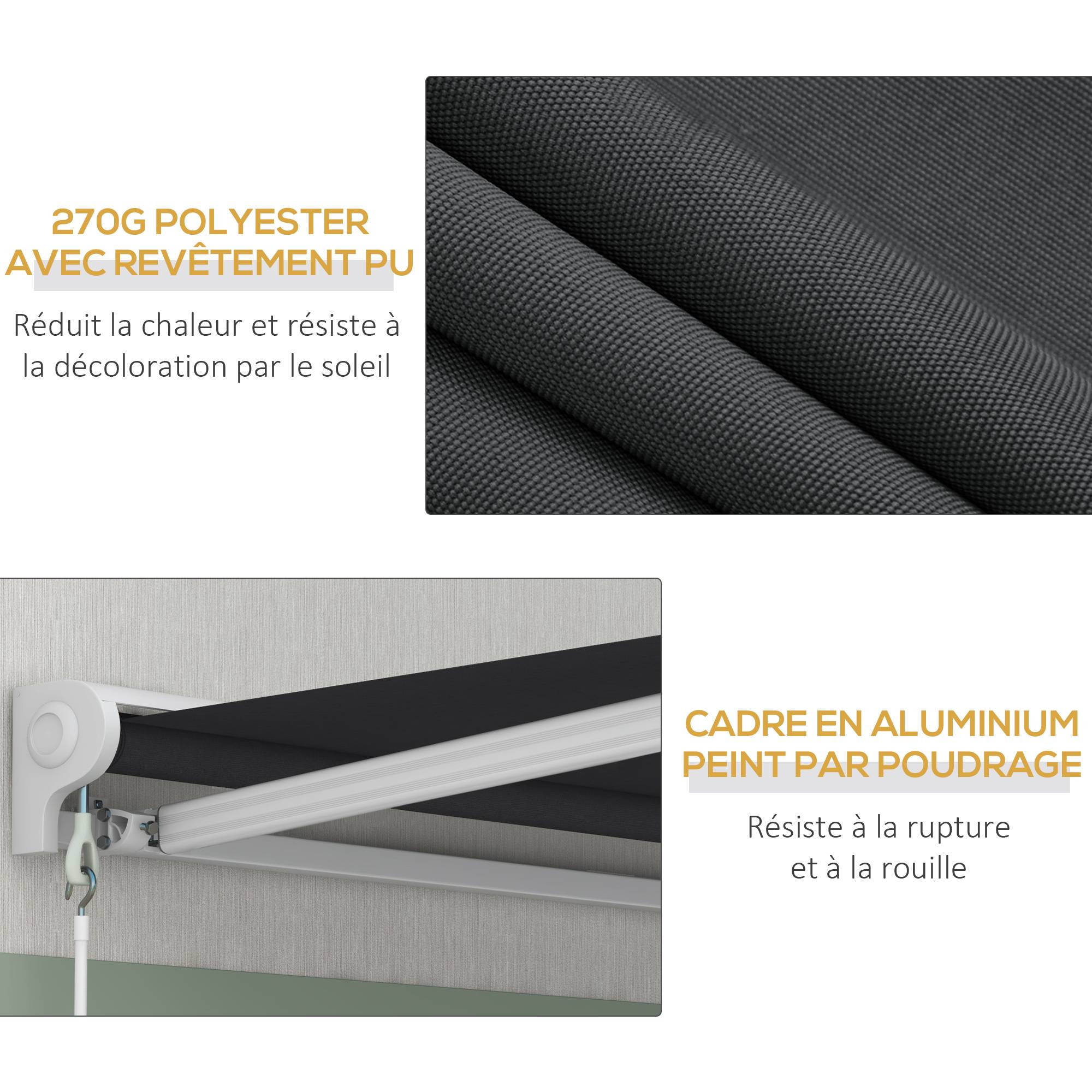 Store banne électrique et Manuel rétractable dim. 295L x 250l cm télécommande fournie alu. Polyester Haute densité, gris - Image 8