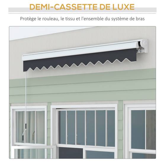Store banne électrique et Manuel rétractable dim. 295L x 250l cm télécommande fournie alu. Polyester Haute densité, gris - Image 7