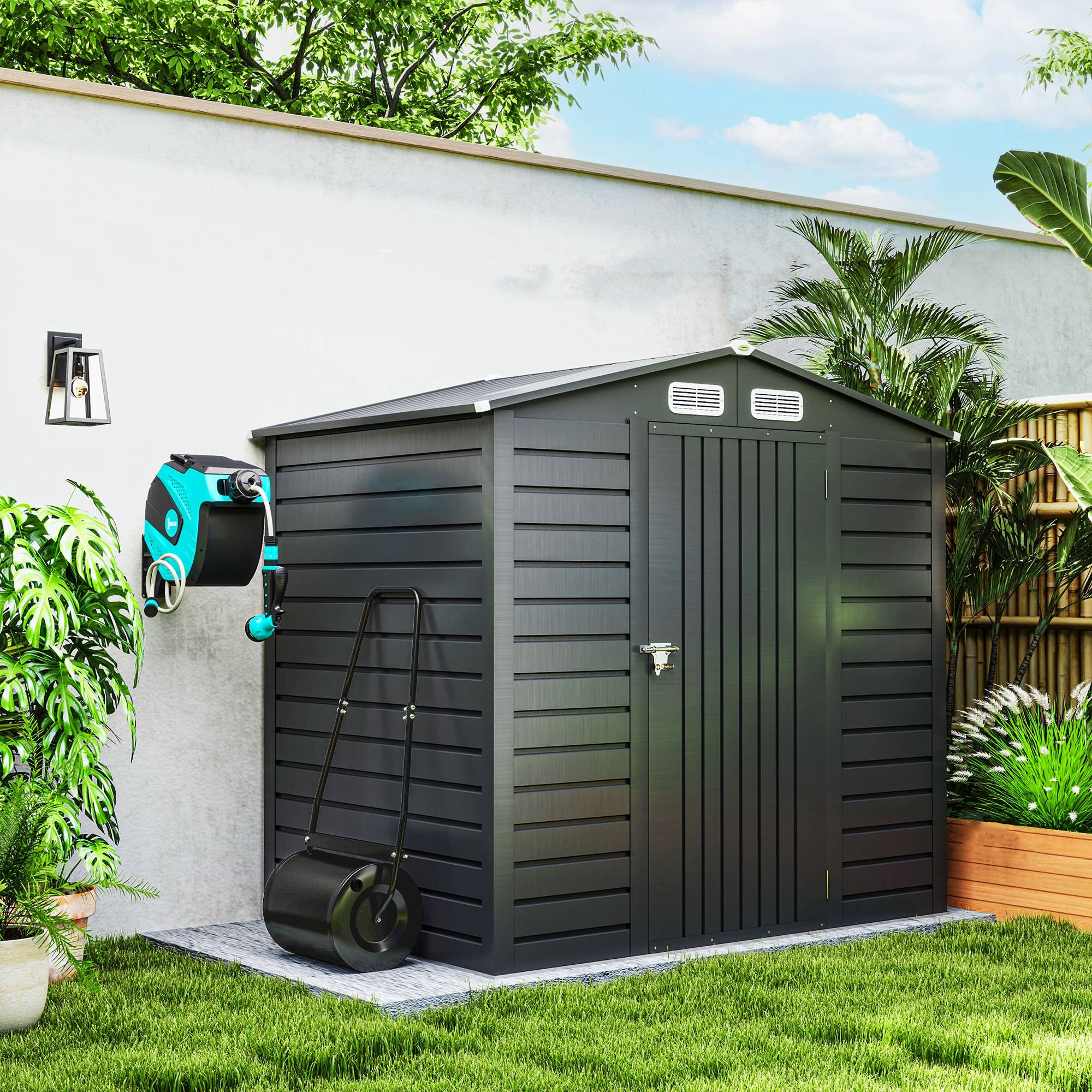 ComfortXL - Rouleau à gazon acier 50 x 32 cm noir jardin lestable 30 L poignée ergonomique - ComfortXL Outdoor Living - Image 9