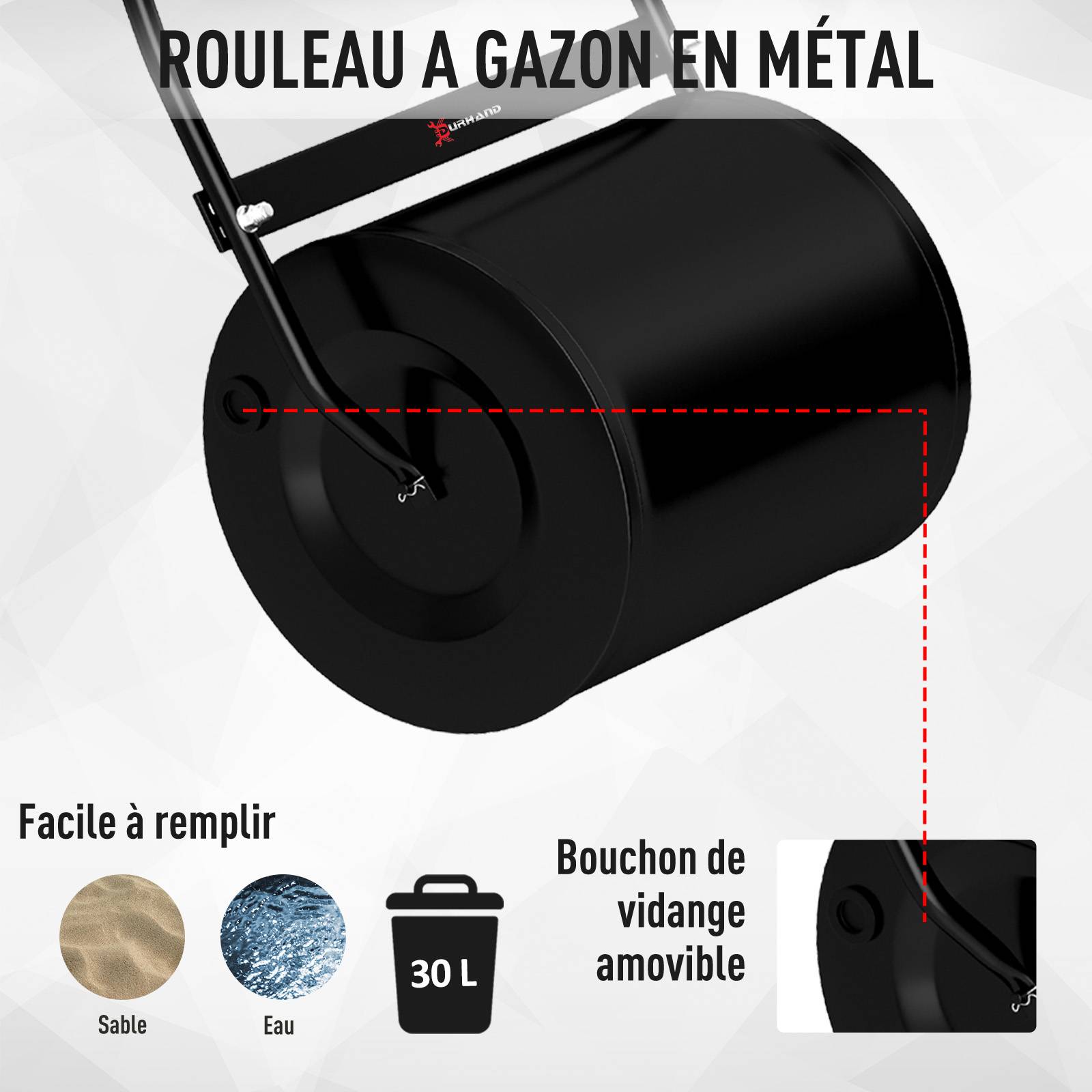ComfortXL - Rouleau à gazon acier 50 x 32 cm noir jardin lestable 30 L poignée ergonomique - ComfortXL Outdoor Living - Image 8