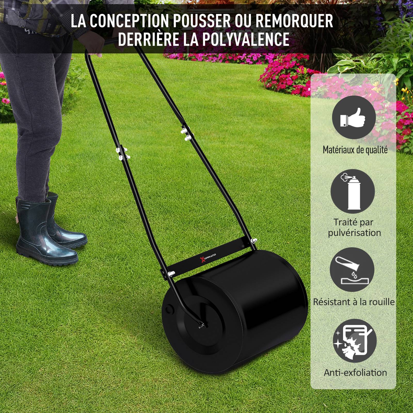 ComfortXL - Rouleau à gazon acier 50 x 32 cm noir jardin lestable 30 L poignée ergonomique - ComfortXL Outdoor Living - Image 6