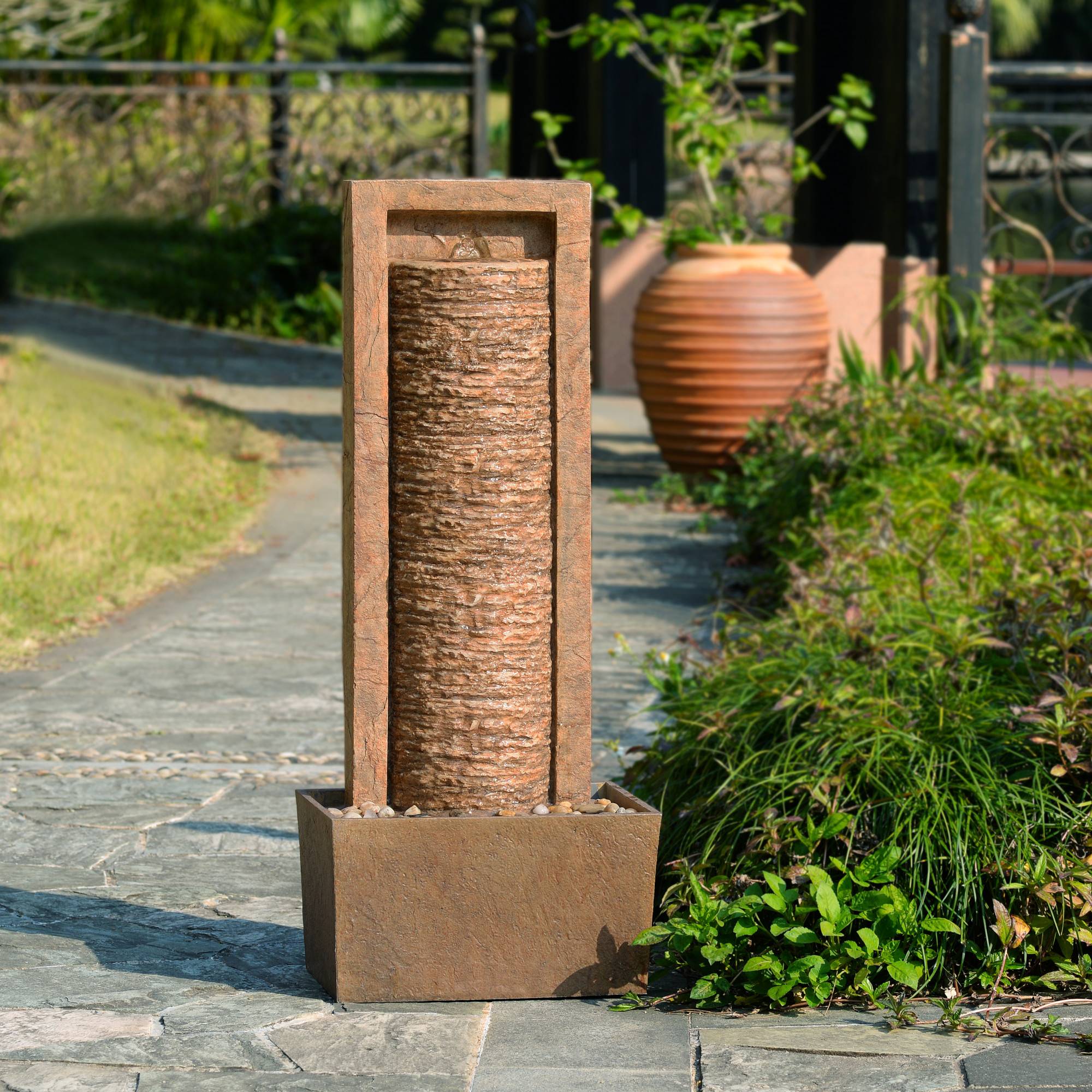Teamson Home - Fontaine colonne LED extérieure, 82cm, Marron, Teamson Home