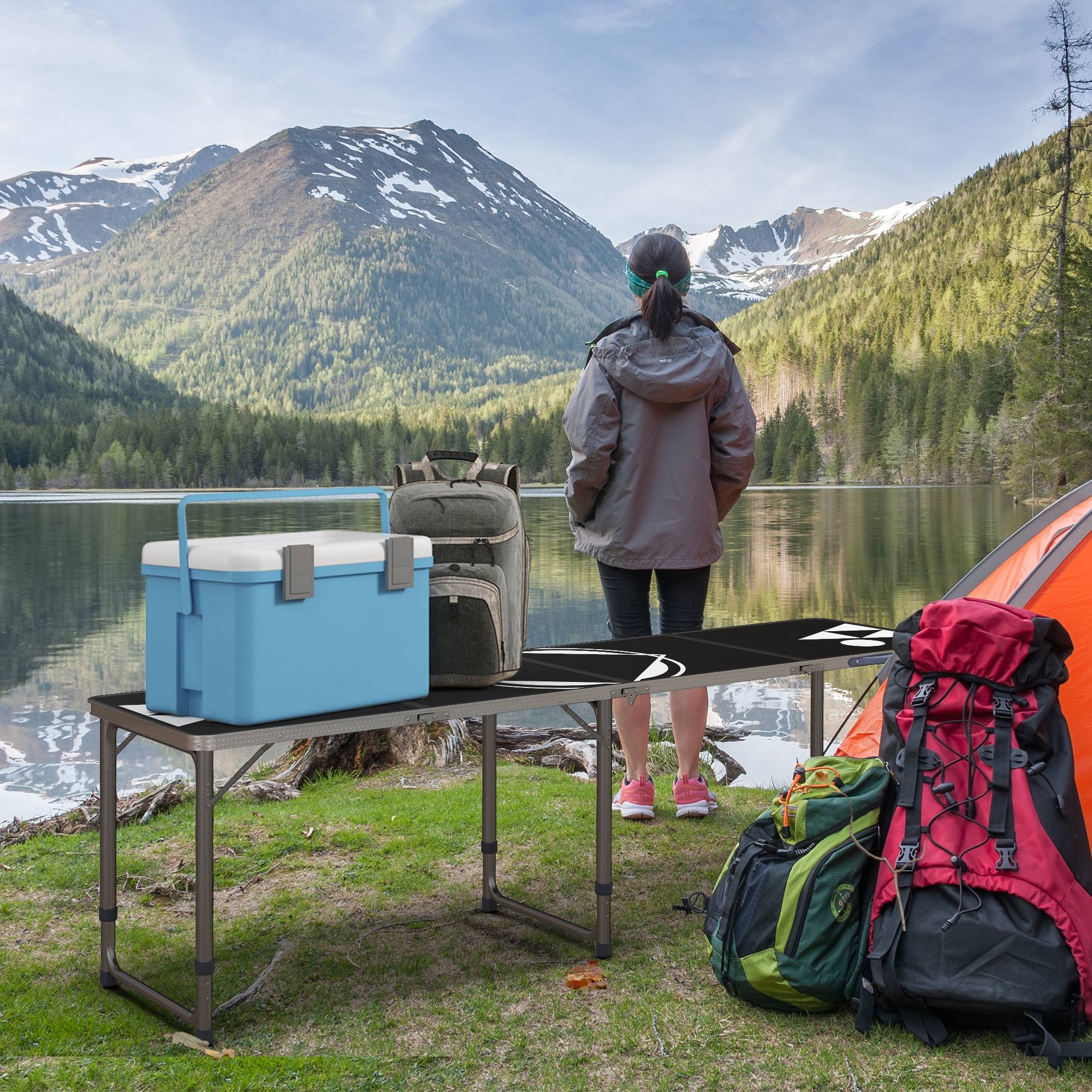 Sans Marque - Table camping pliable, légère, hauteur réglable, cadre alu, 240x60x54/62/70cm, noir - Image 3