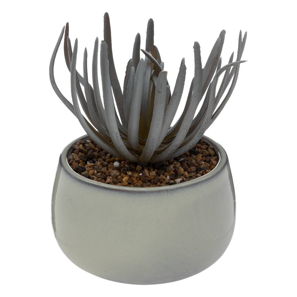 Atmosphera - Plante grasse artificielle pot en Céramique émaillée Gris perle 18 cm - Image 1